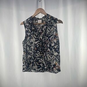 Parker 100% Silk Sleeveless Animal Print Collared Blouse in Multi‎ Size XS